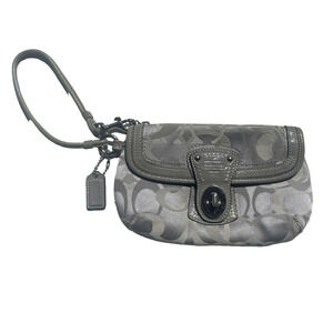 COACH Signature Gray Monogram Leather & Canvas Flap Wristlet